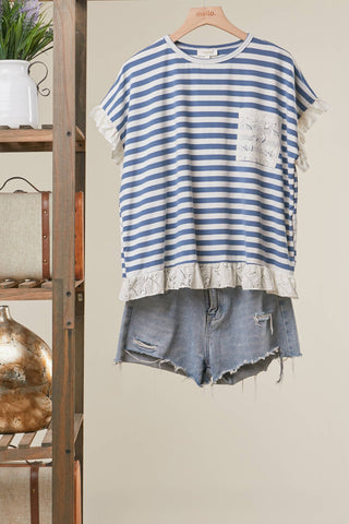 Striped Top with Lace Trim
